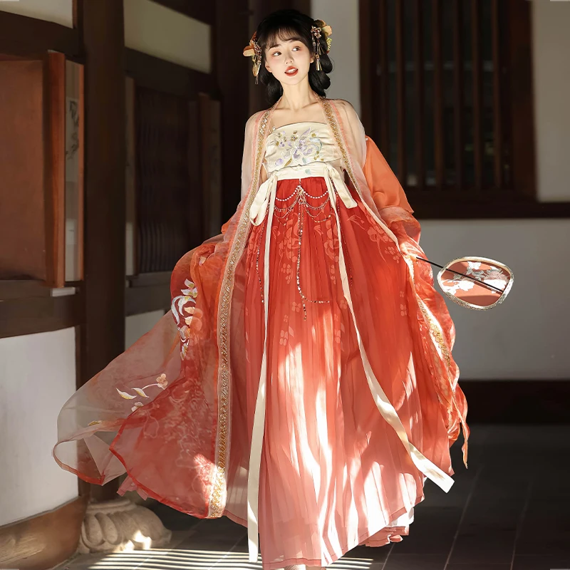 Dynasty tang Hanfu Pleated Skirt With Large Sleeves Arrive Chinese Fairy Hanfu Dress