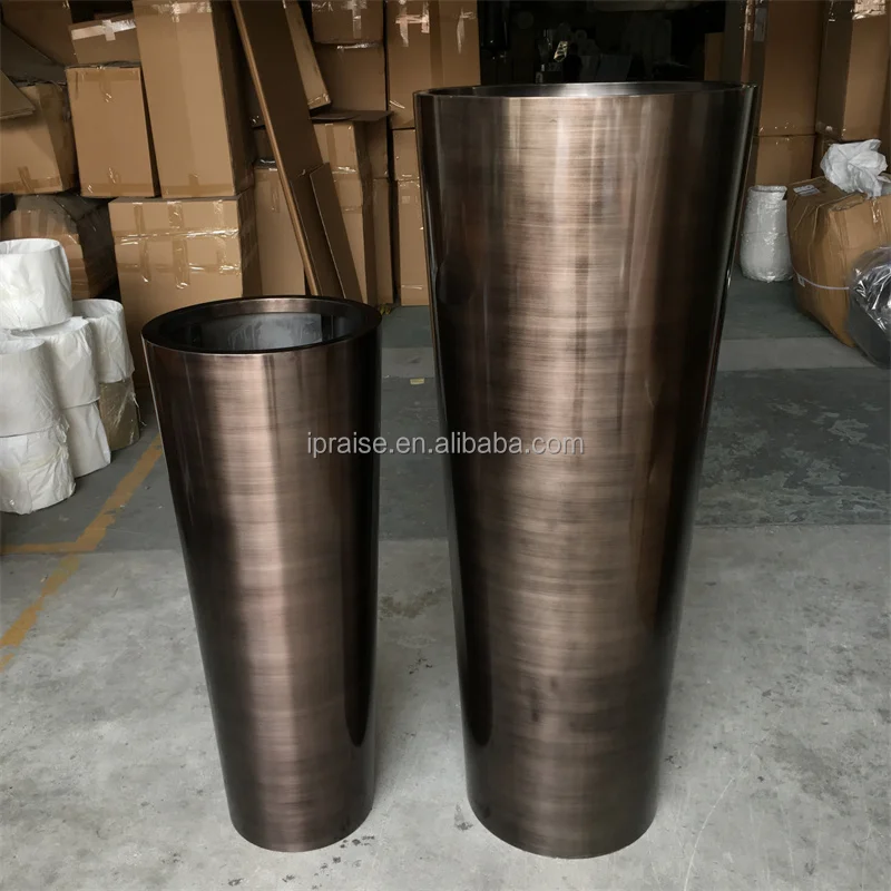 Metal 201 Stainless Steel Flower Plant Pot Mirror Cylinder Gold Flower Vase for Home Decor