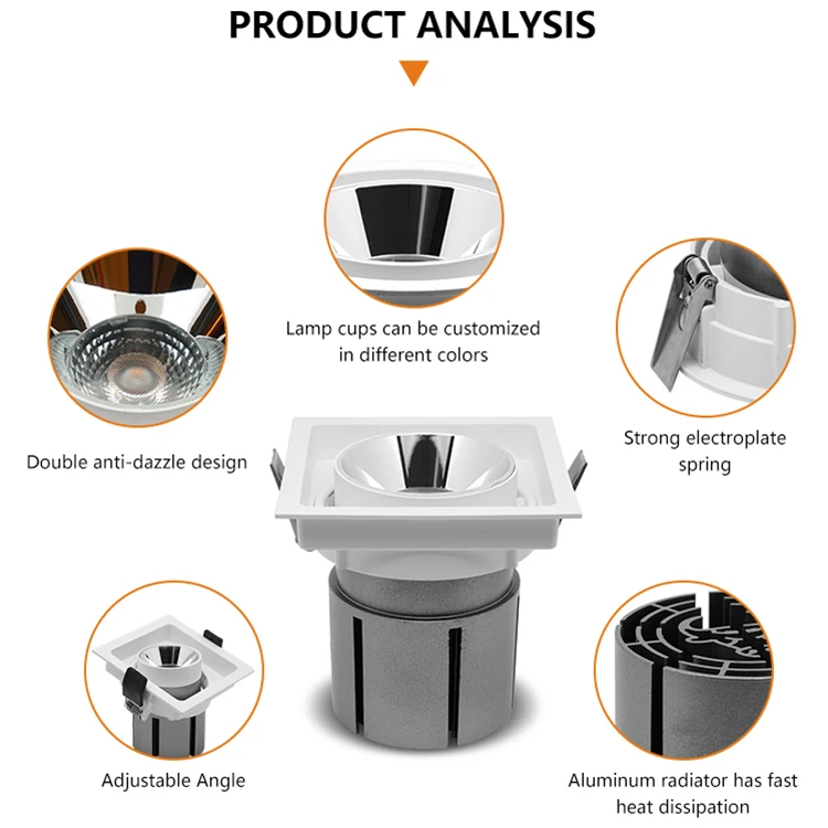 Commercial High Brightness COB Down Lamp School Meeting Room 12W LED Grille Light