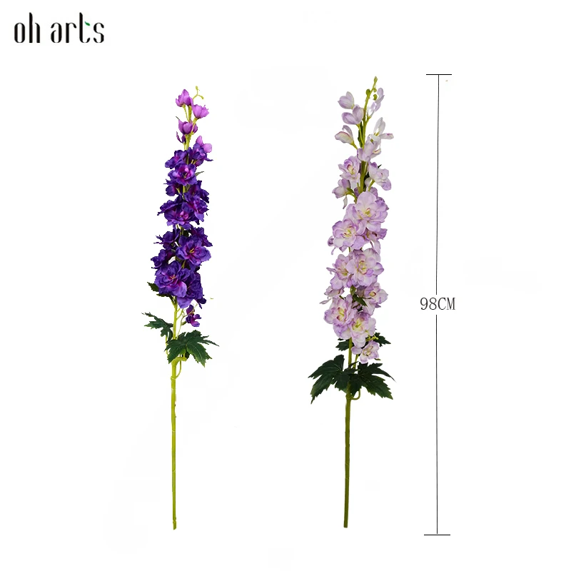 Oh Arts manufacturers hot sale artificial delphinium leaves single stem flower for wedding living room decoration