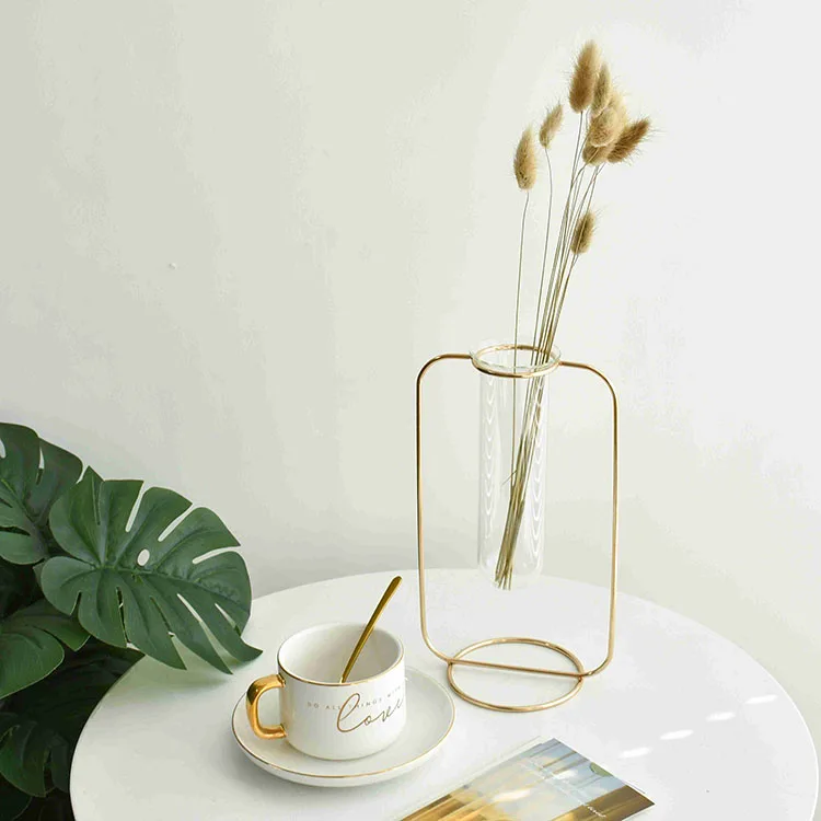 Luxury Round-bottomed Wrought Nordic Golden Iron Glass Vase Glass Iron Test Tube Vase