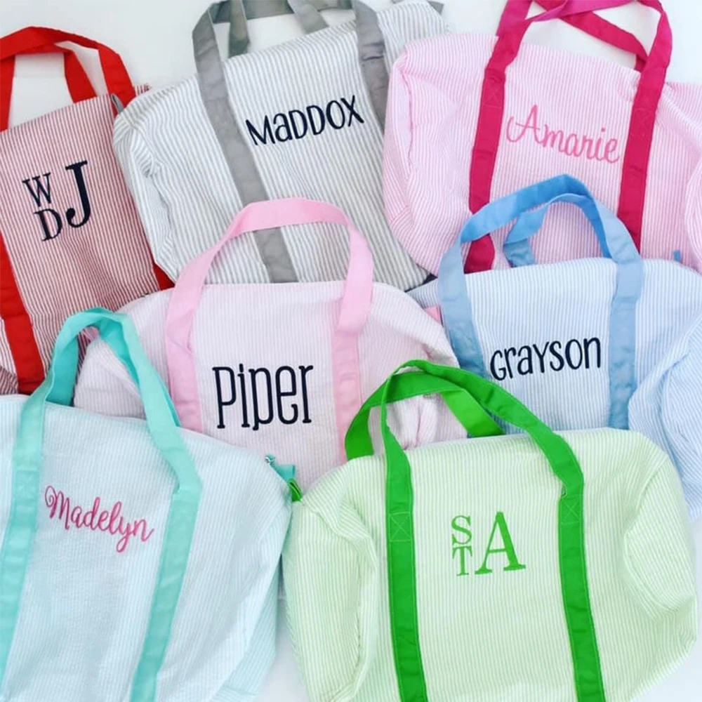 Custom Tote Camping Zipper Closure Large Capacity Seersucker Luggage Gym Travel Duffel Bag