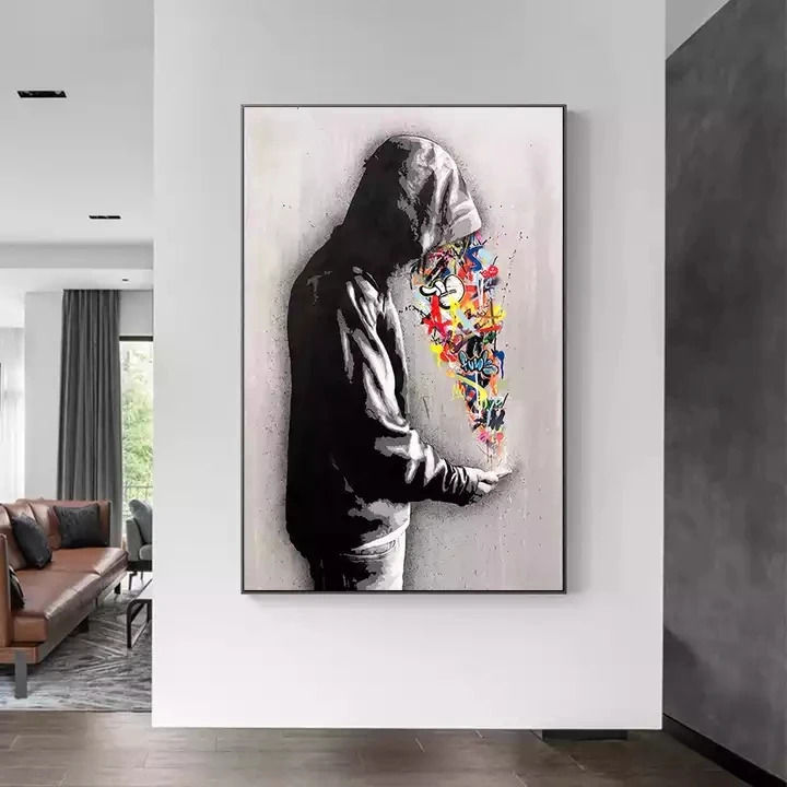 Funtuart Graffiti nikeS wall art Banksy Canvas oil Painting Children Climb Abstract Boys Posters Pictures Art Prints