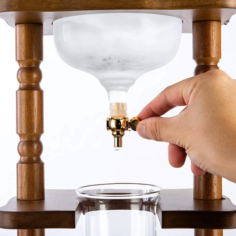 YAMA glass cold coffee drip maker dutch 6-8 /25CUPS COLD DRIP MAKER CURVED BROWN WOOD FRAME (32OZ)