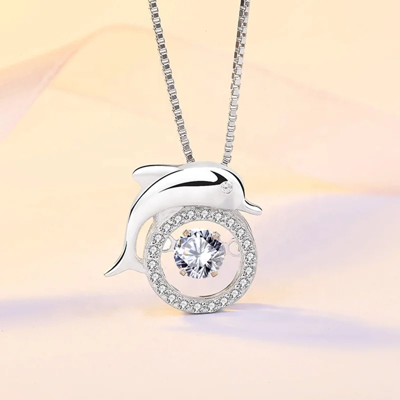 DC42 925 silver bright jewels lovely dolphin  jewelry  necklace with smart stone animal style for girls