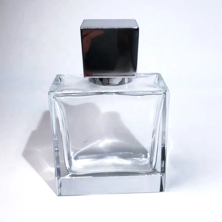 Wholesale transparent square flat glass Reed diffuser of perfume bottle 50ml