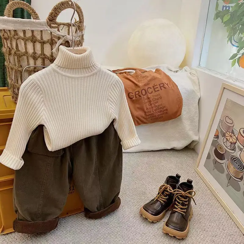 1-6 Years Old Girls Winter Turtleneck Sweater Clothes 2023 Autumn Boys Children Clothing Pullover Knitted Solid Kids Sweaters