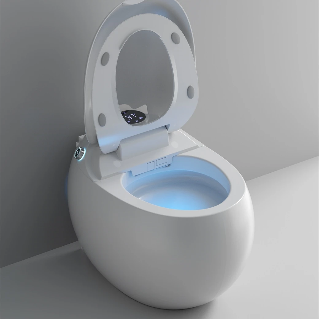 Shaped Water Closet One Piece Luxury Wc White Color Foot Flush Egg-Shaped Floor Mount Egg Shape Smart Toilet