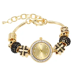 Best Selling Bead Charm Pave Diamond Adjustable Bracelet Quartz Watch For Women Girls