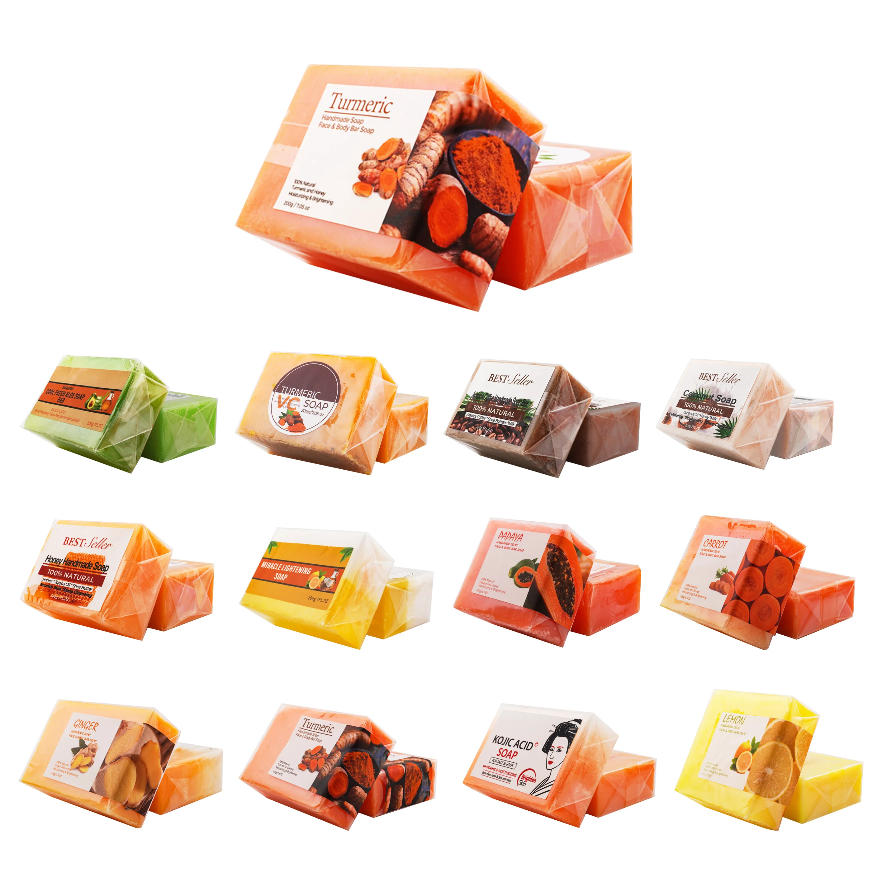 Handmade tumeric kojic acid papaya honey coconut carrot aloe vera lemon coffee ginger bath cleansing soap 100g 200g