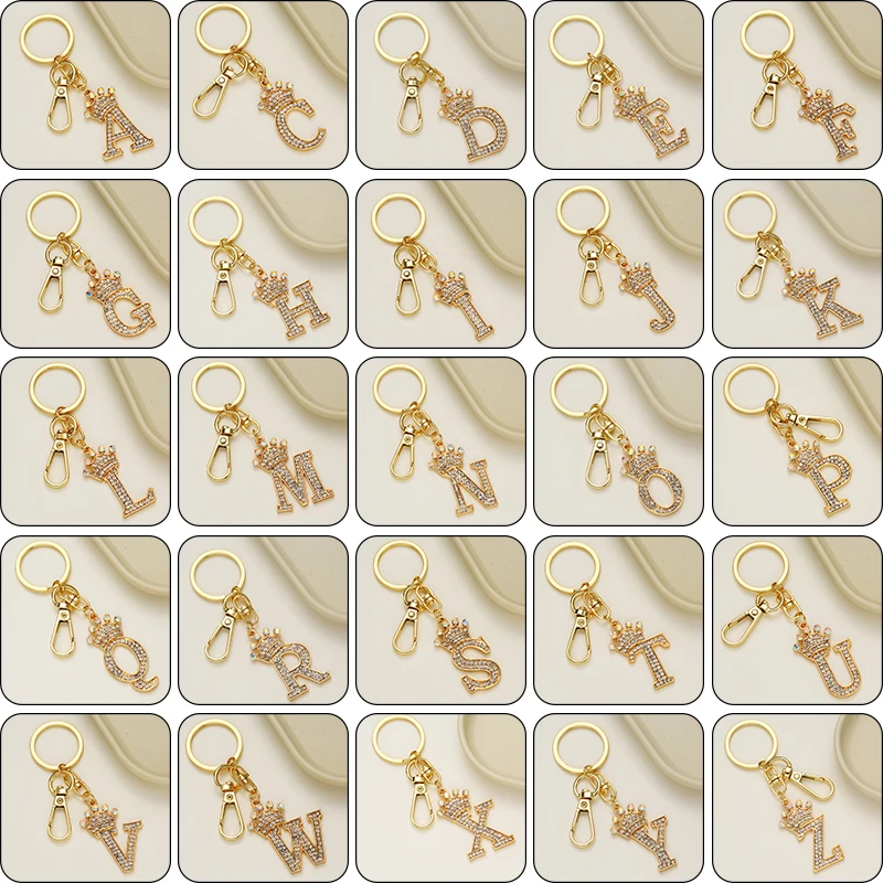 New metal alloy diamond 26 English crown letter keychain Fashion all-match key accessories Small gift ornaments wholesale