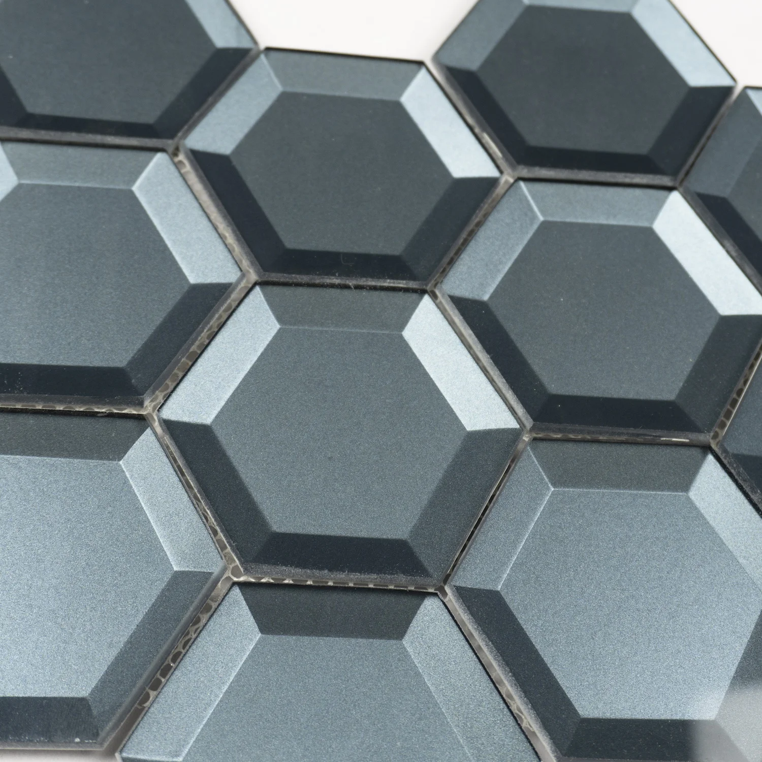 
Blue Glass Hexagonal Mosaics Crystal Pure Color 8mm Thickness Cube 3D Mosaic Tile 