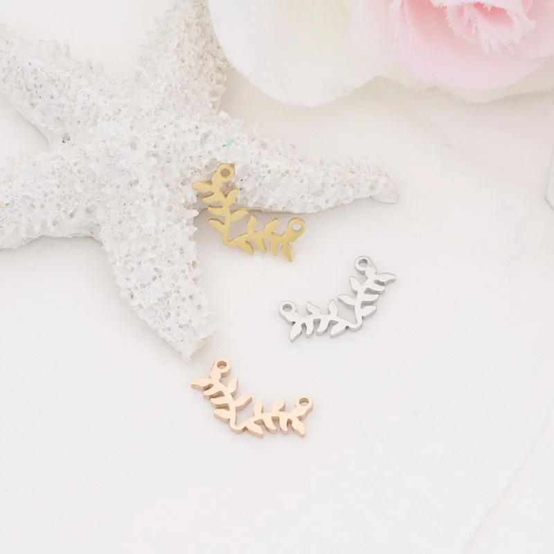 Diy Jewelry Component Accessories Two Holes Connector Stainless Steel Leaf Branches Shape Pendant Charms Connector For Bracelet