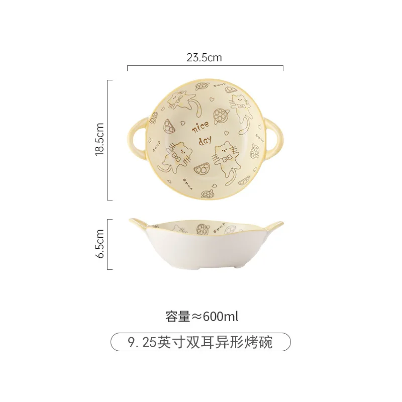 Net Red Creative Ceramic Tableware Cute Lemon Cat Design under Glazed Household Dishes Wholesale for Food Use