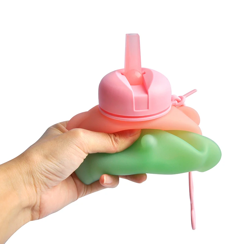 Customized Bpa Free Bear Shape Silicone Children Kids Waterbottle Drinking Bottle Water Bottle With Straw For School