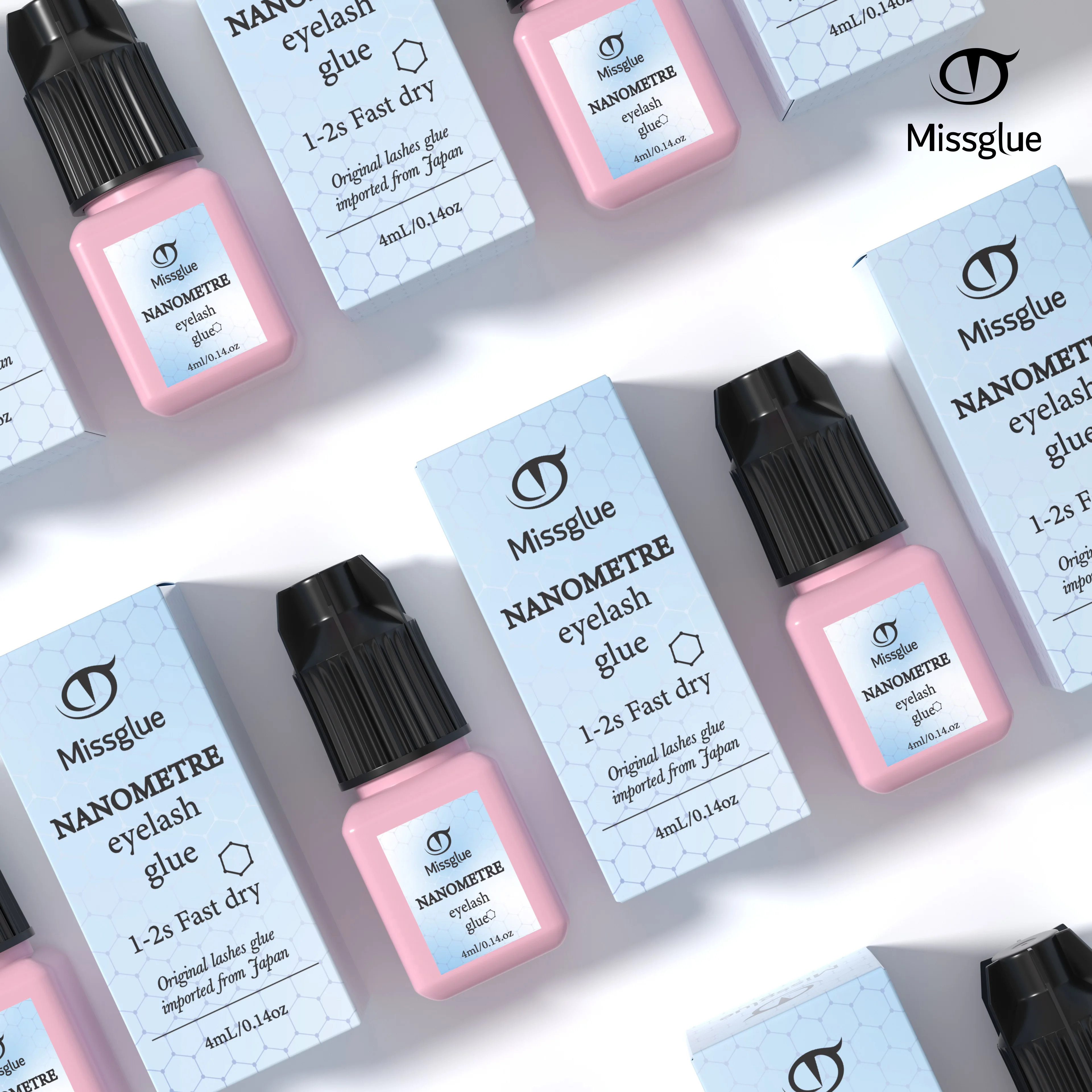 Missglue Custom logo Low Humidity Professional Fast Drying Eyelash Extension Adhesive Waterproof Nanometer Black Eye Lash Glue