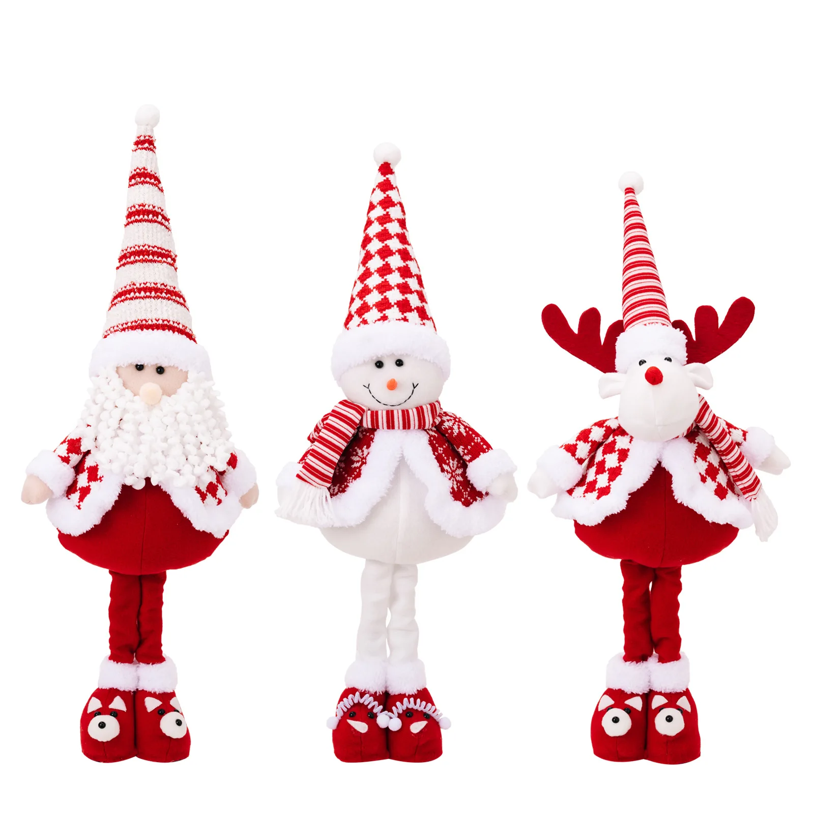2024 New Christmas Ornament Doll Red and White Striped Santa Claus Standing Snowman Elk Telescopic Ornaments