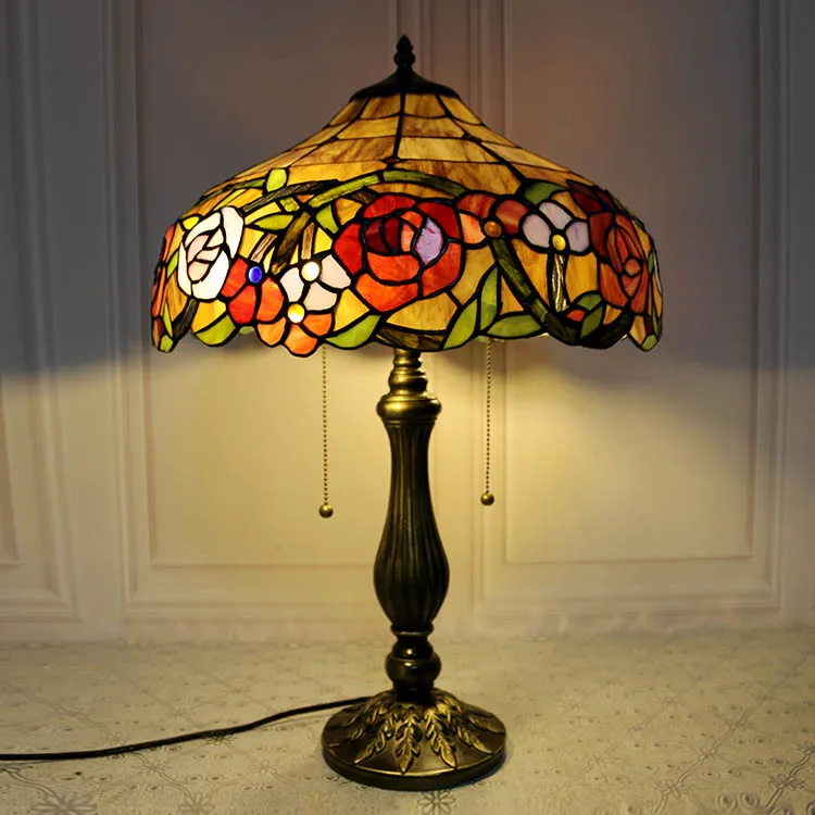 LongHuiJing Tiffany style stained glass table lamp 16Inch lampshade dragonfly LED E27 bulb decor desk lights