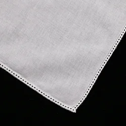 C005:  White cotton picot lace handkerchief straight edge women/ladies wedding blank hankies