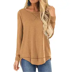 T-shirt Women In 2022 Korean Style Womens Loose Fit Long Sleeve Shirts Casual Loose Tunic V Neck Ladies Tops Side Split Tees