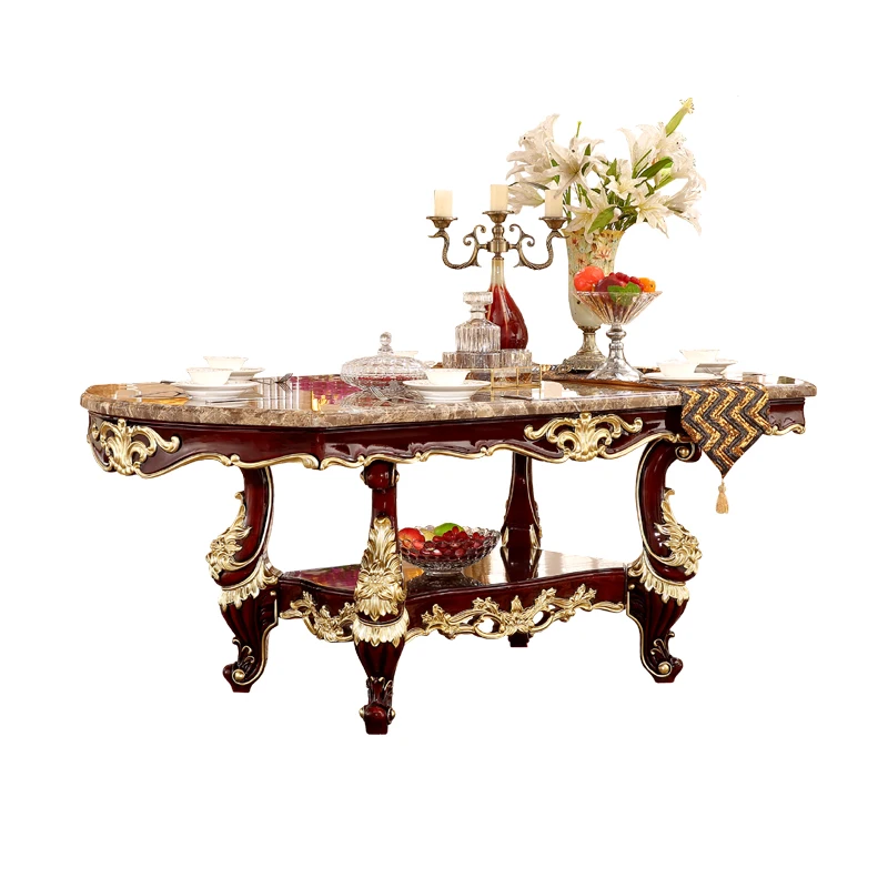 European style dining table full solid wood red sandalwood 2.0m long dining table marble oval dining table and chair combination