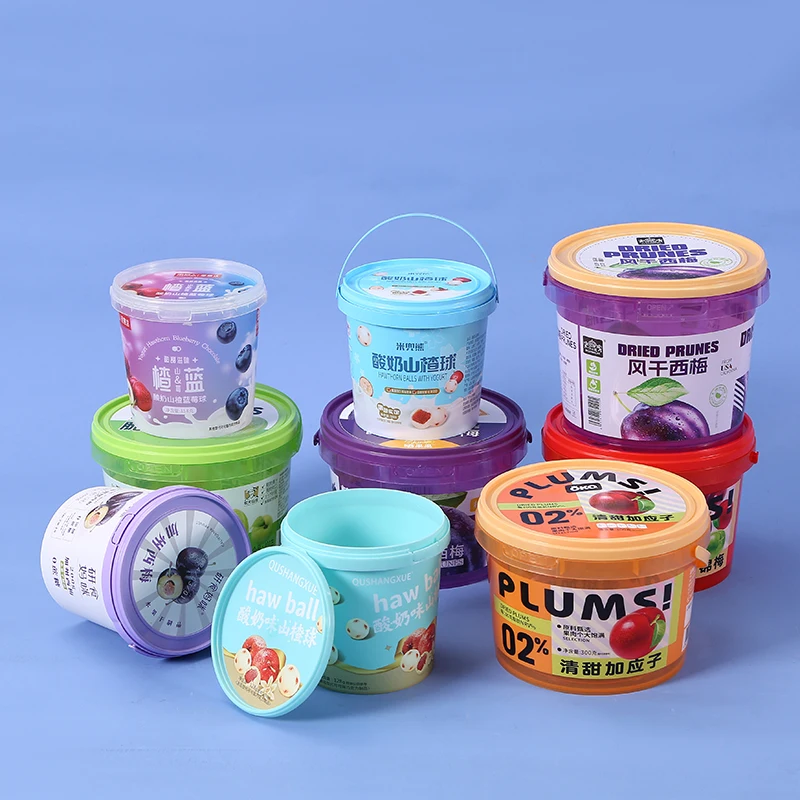 Hot sales Plastic Iml Chocolate Candy Packaging Food Bucket Tub Container With Lid Plastic Packaging Containers