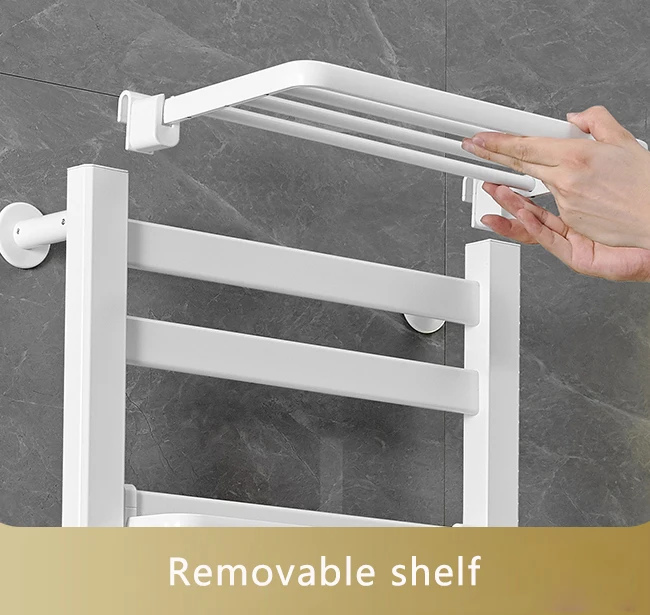 Aluminum Wall Mount Bathroom Electric Heated Towel Warmer Rack with Top Shelf