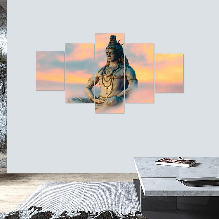Custom Stretched Canvas Art Prints India God Nose Elephant Artwork 5 Panels India Wall Art Picture Oil Painting Buddha Painting