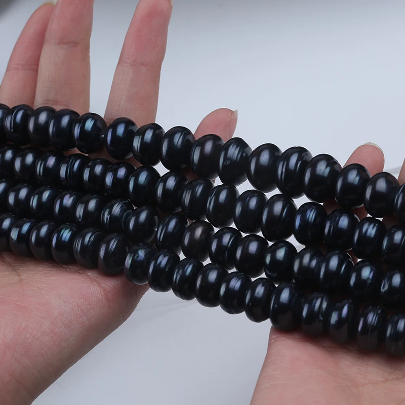 Wholesale Black  Big Size 12-13 mm Button  Freshwater Pearl Strands For  Jewelry Making
