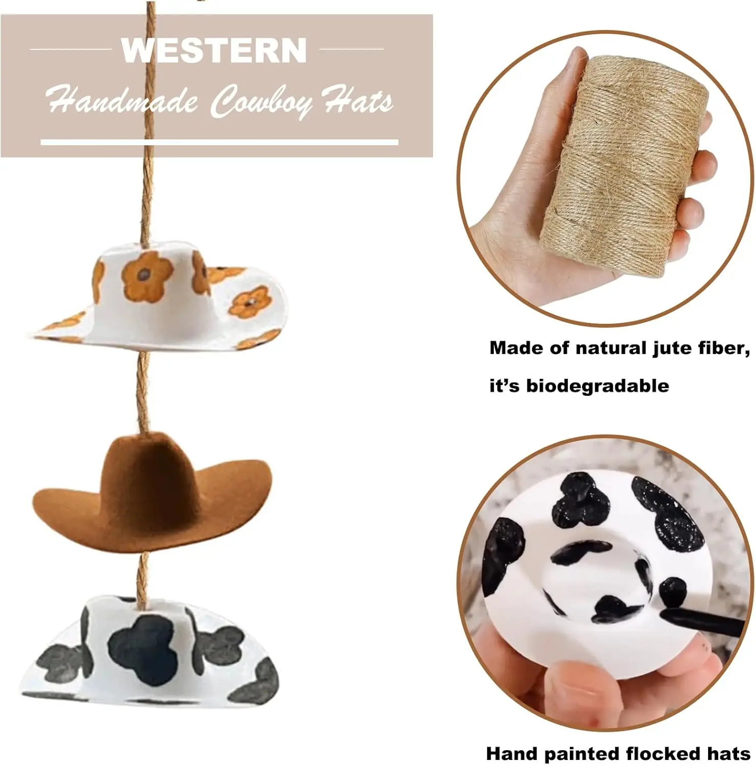 Cowboy Hat Car Charm Country Rear View Mirror Hanging Accessories Sunflower Cowgirl Decor Cute Handmade Felt Ornament Pendent