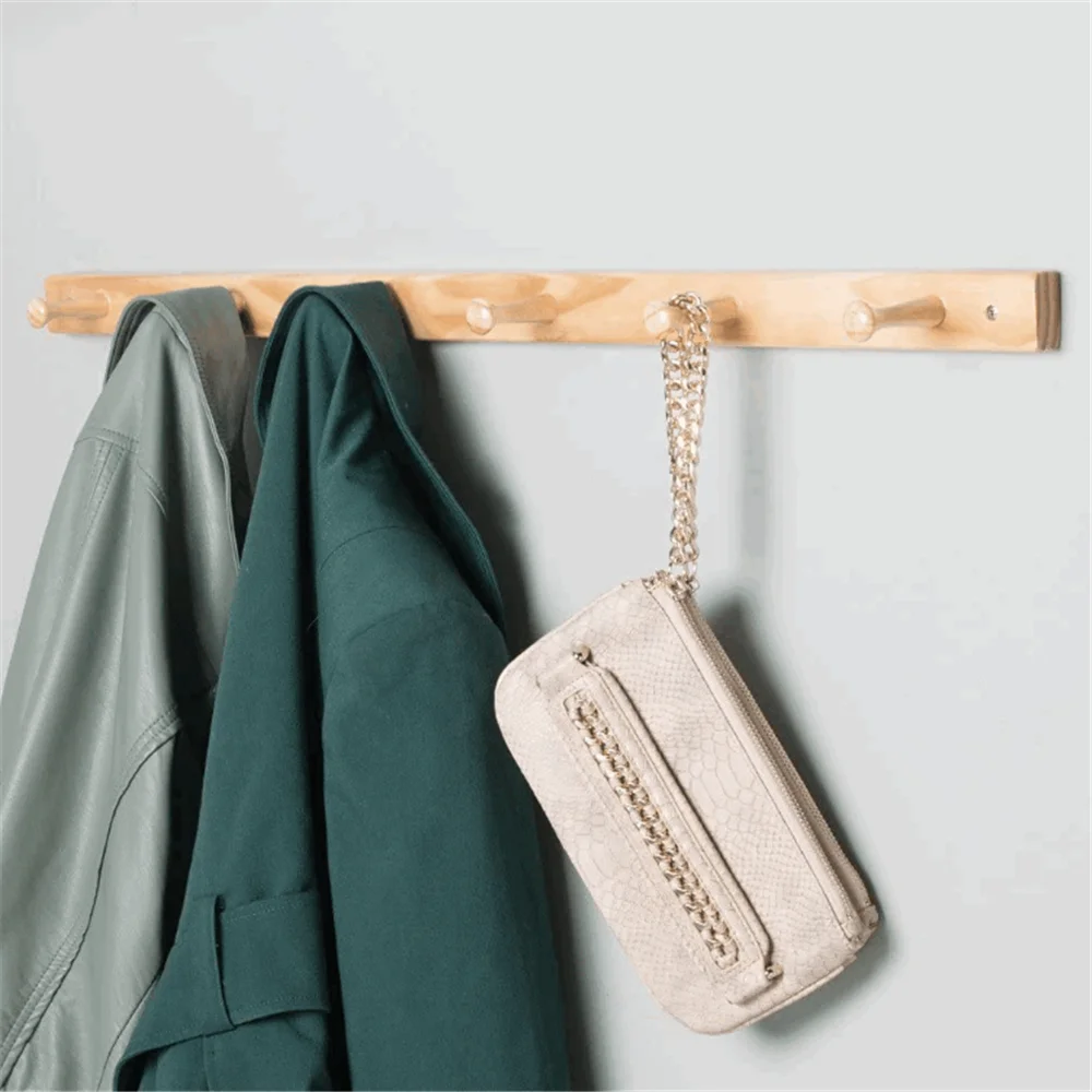 Entryway simple modern 6 hooks wall mount factory wholesale wood coat rack shelf