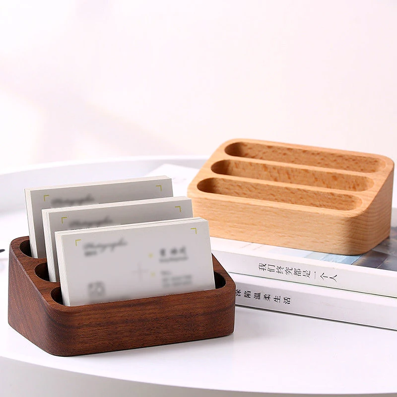 OEM & ODM Professional Cards Case Name Card Stand for Desk Desktop walnut beech Wood Business Card Display Holder