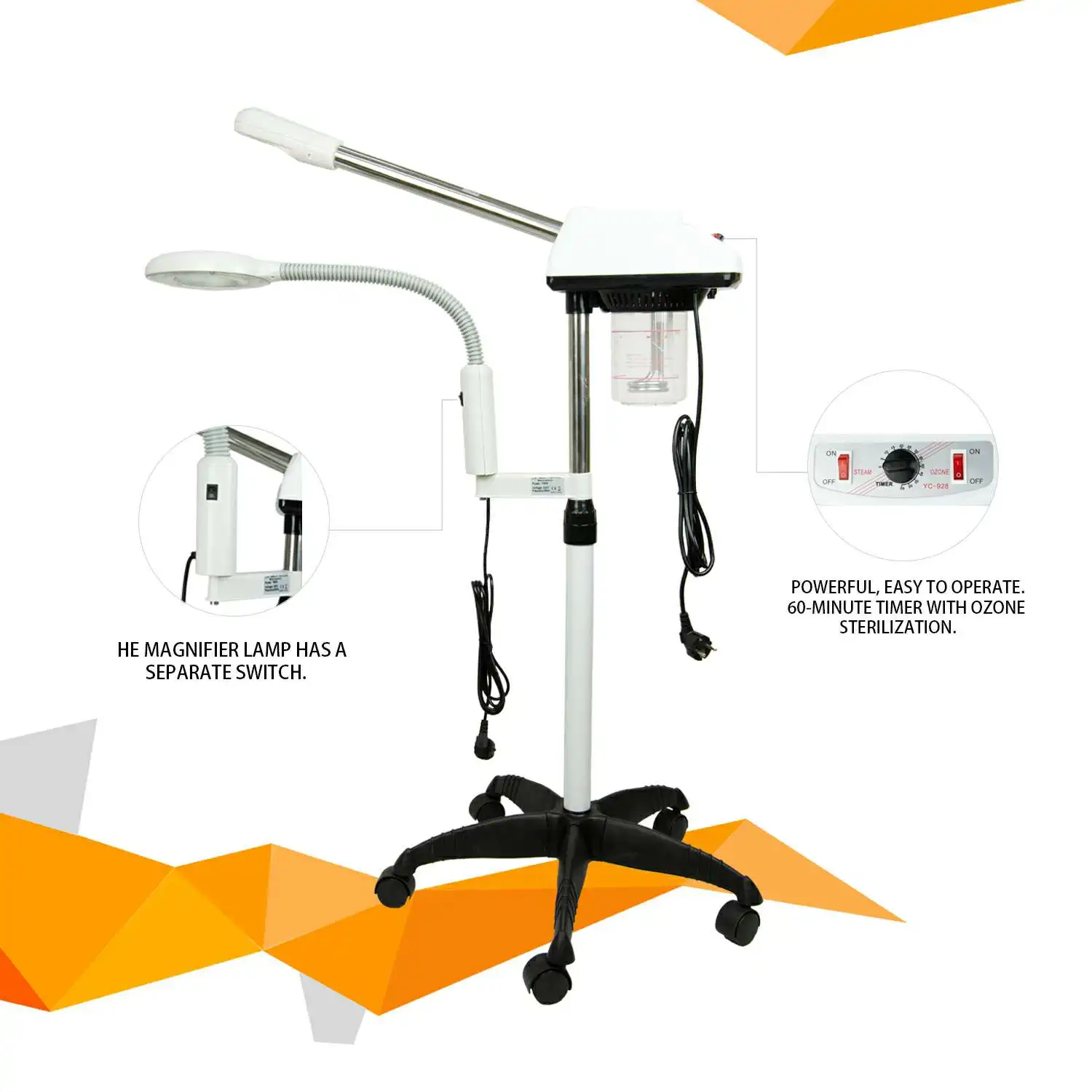 
Concise Home 2 IN 1 Home Spa Beauty Salon With LED 5X Magnifying Lamp Professional Stand Ozone Face Steamer Mist Nano Sprayer 