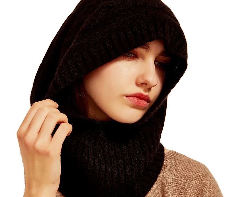 Женская кашемировая Балаклава с логотипом на заказ, зимняя толстовка с капюшоном, шапки, Мужская теплая вязаная Балаклава с воротником оверсайз из чистого кашемира, шапка с капюшоном