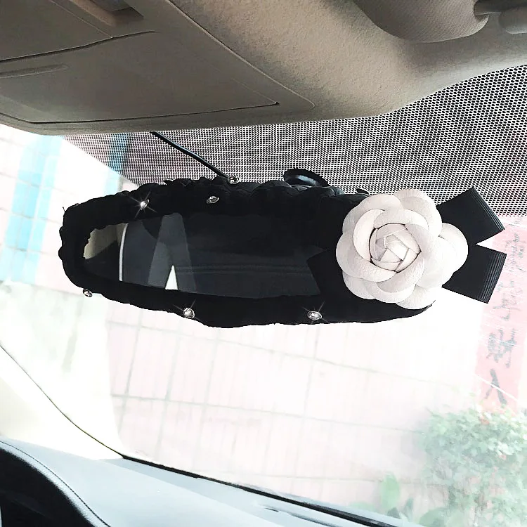 White Camellia Car Interior Set Universal Handbrake Shift Cover Gear Cover Seat Cover