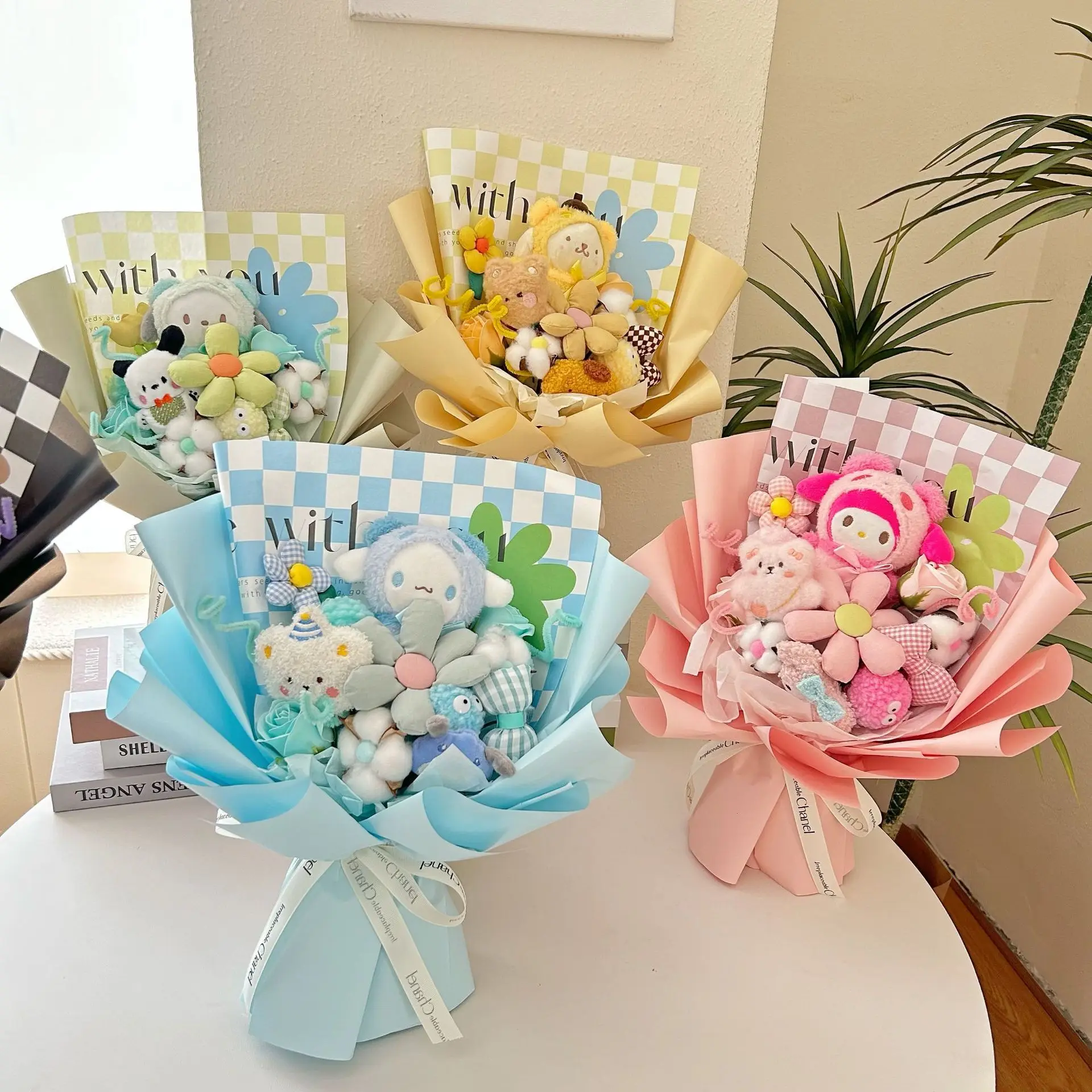 Новое поступление Sanrioed Kuromi Melody Cinnamoroll плюшевые игрушки букет подарок на день рождения Святого Валентина мультяшный ручной работы