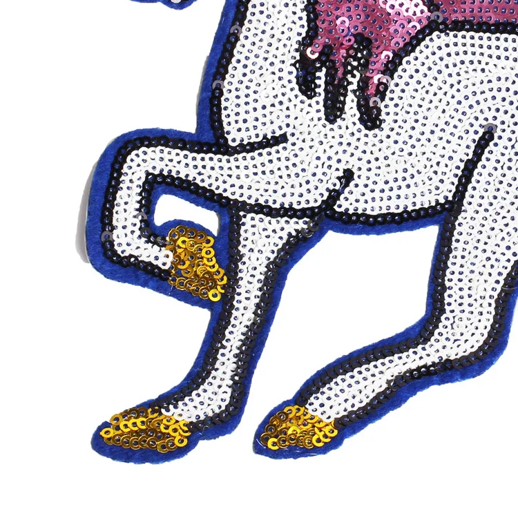 GUGUTREE embroidery Sequined big horse patch animal cartoon unicorn patches badges appliques for clothing ZK-121