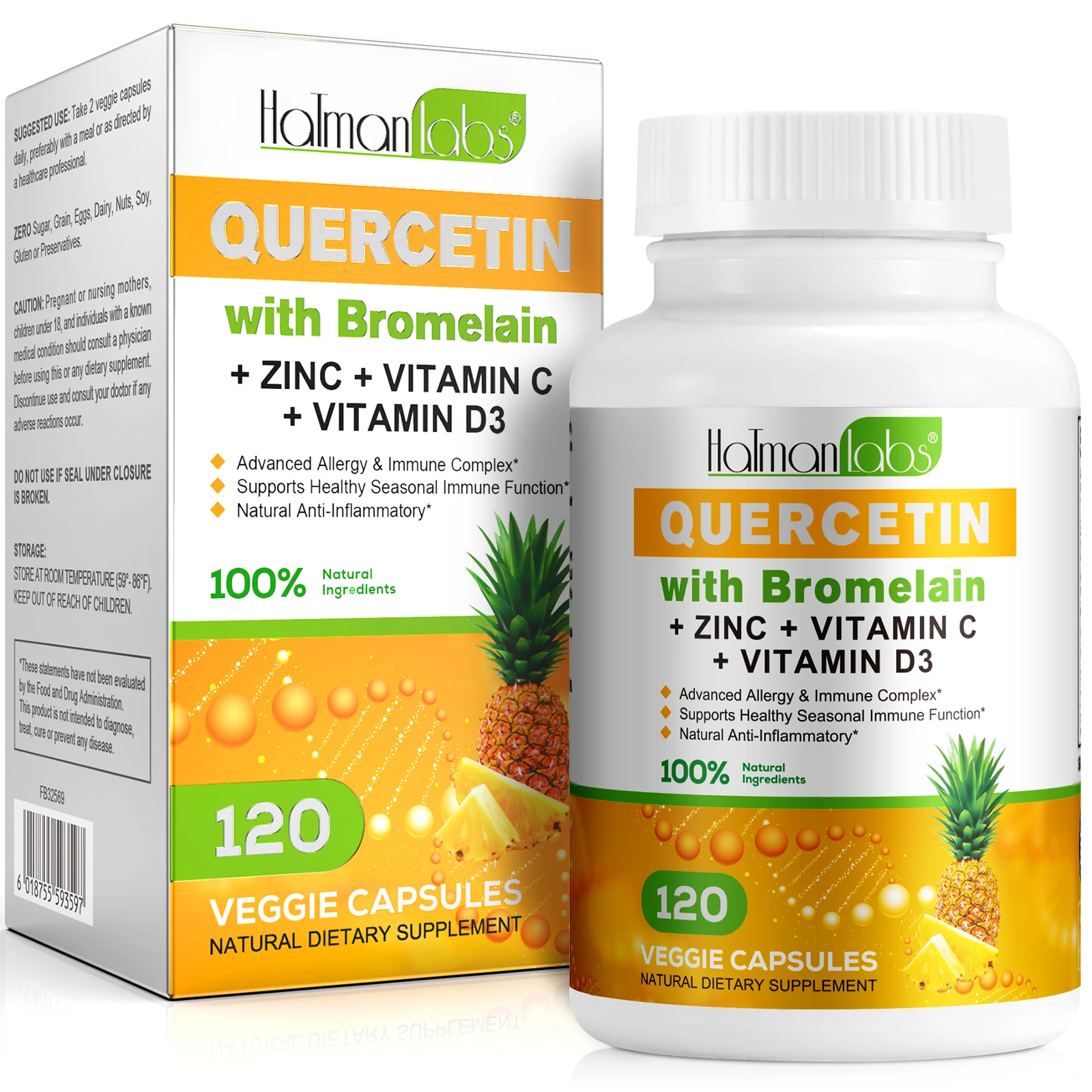 Hatmanlabs anti inflammatory 120 veggie capsules zinc vitamin c d3 quercetin supplements bromelain quercetin capsules