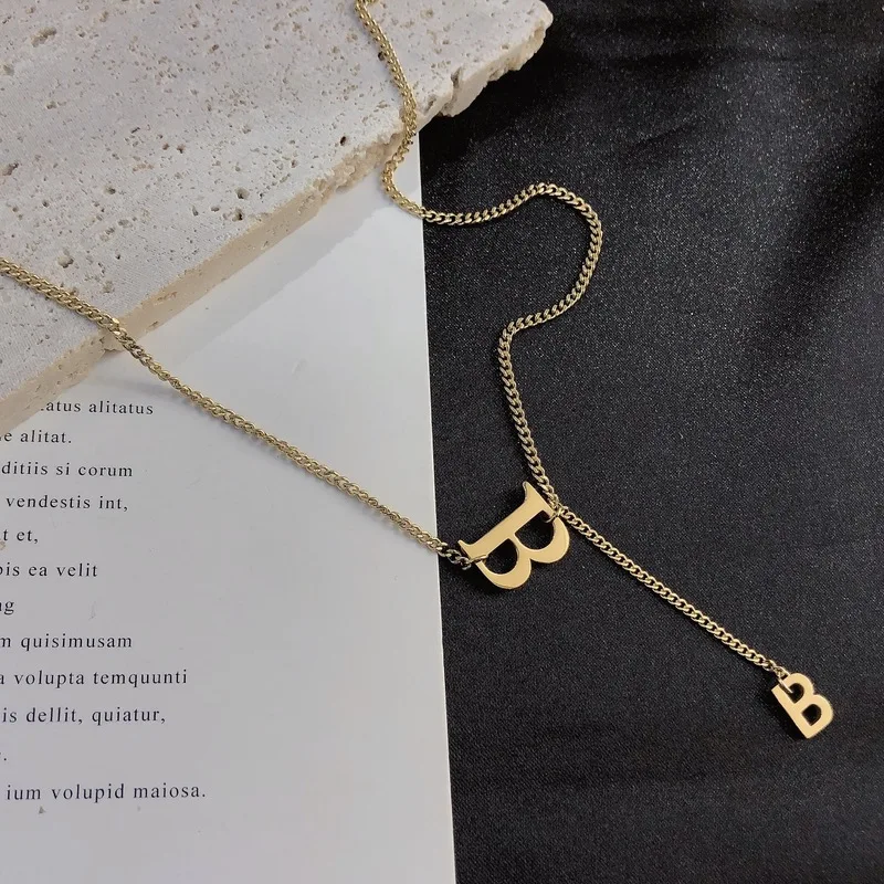 Capital Letter B With Small Letter B Pendant Necklace New Fashion Stainless Steel Necklace High Quality Gold-Plated Necklace