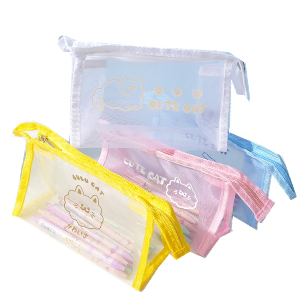 large space transparent mesh pen or pencil bags