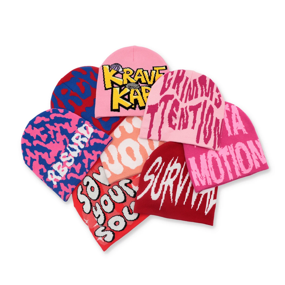 Cuffless Acrylic Skull Knitted Winter Hats Custom Jacquard Logo Beanie Hat OEM Unisex Adults High Grade Character Custom Colour