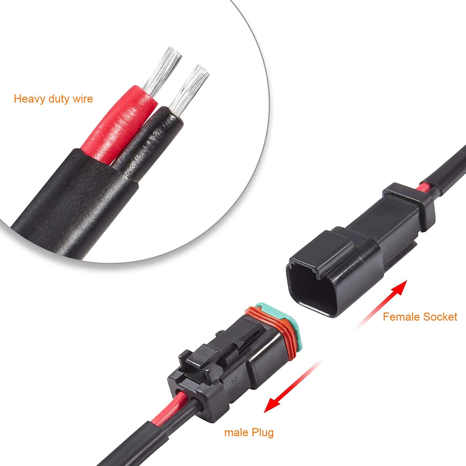 Automotive Wiring Harness With Deutsch DT Series 2pin Male Female Connector Extension Cable