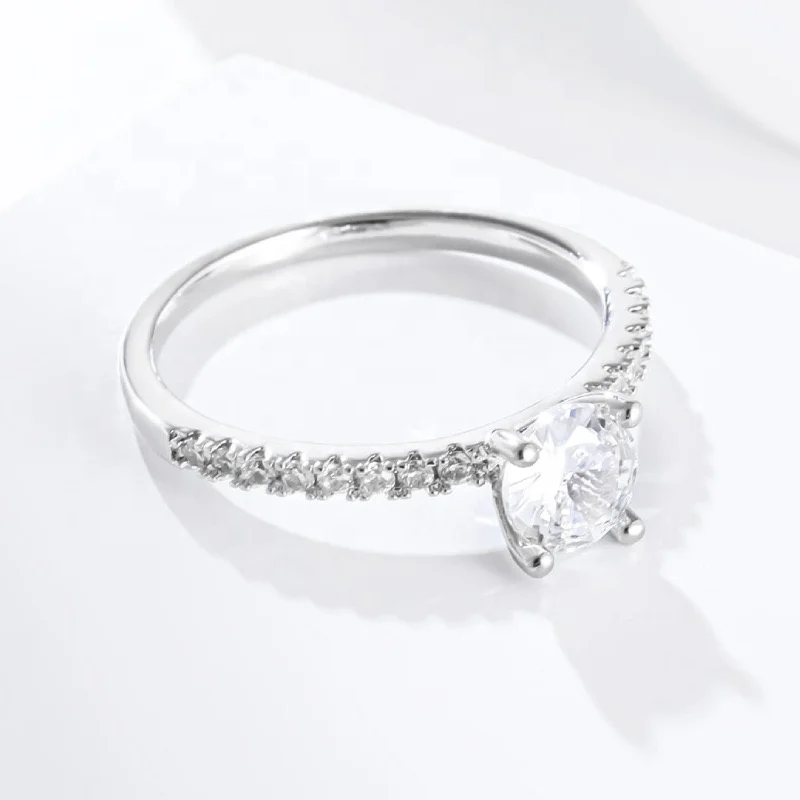 High Grade White Gold Plated Zircon Stone Claw 0.5 Carat Diamond Finger Rings Wedding Engagement Ring Copper For Women