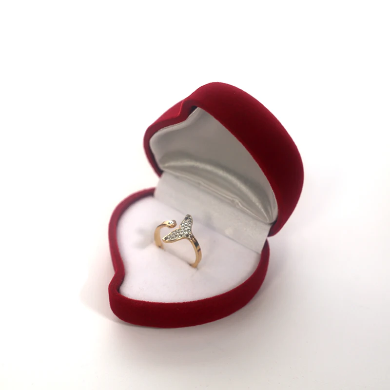 High Quality Velvet Jewelry Packaging Marriage Engagement Ring Case Heart Shape Red Flocking Bangle Box In Stock