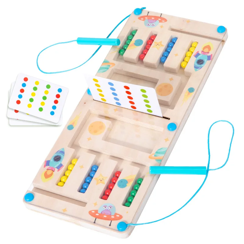 educational magnetic maze board four-color two player battle maze game rolling ball game sensory thinking toy for kids