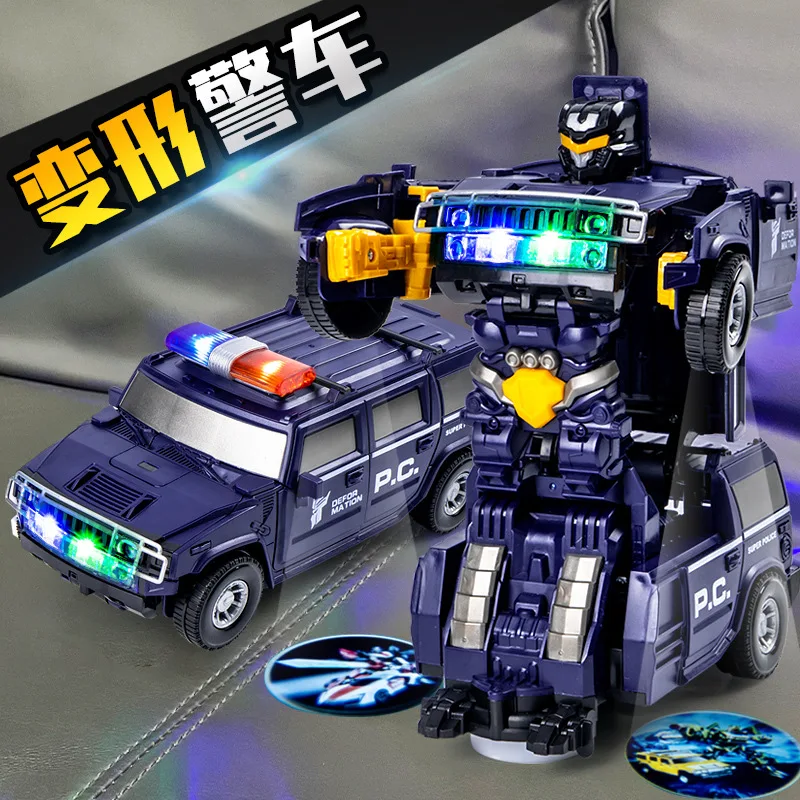 Electric light music deformation police car universal dancing robot automatic deformation car toy