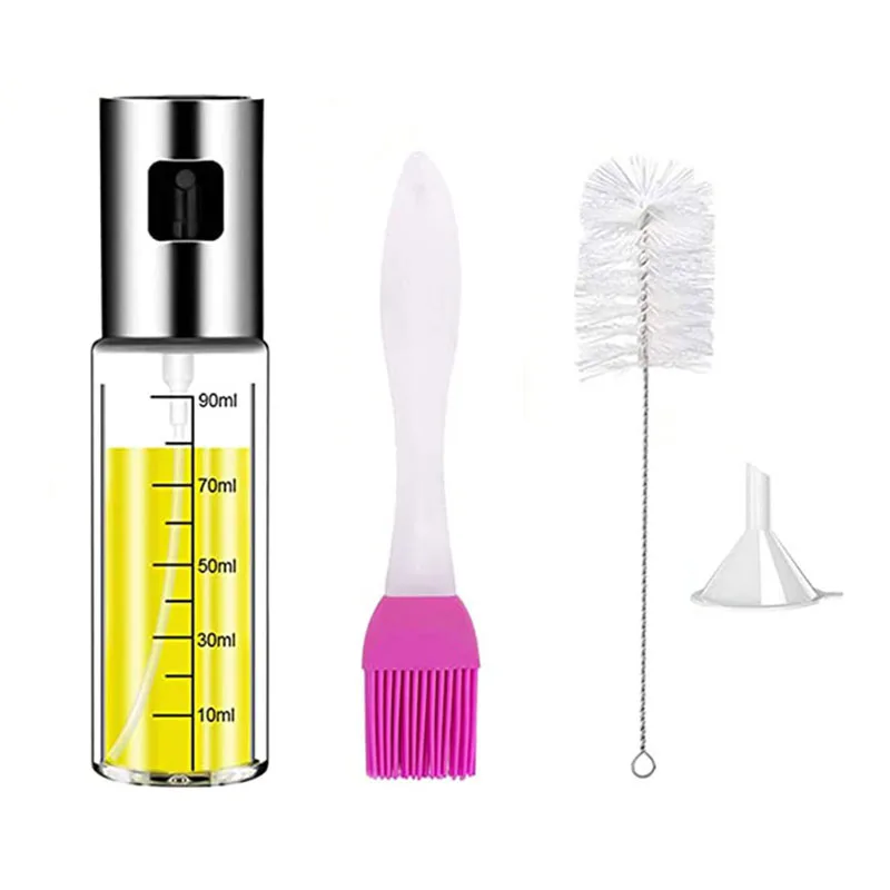 
3-piece Oil Sprayer Set Olive Oil Dispenser for Cook, Oil Dispenser with Brush Funnel, Glass Sprayer Bottle with Measurements 