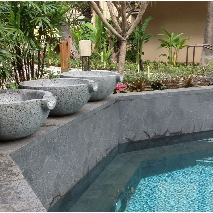 natural puka lava black basalt stone stepping paver tile