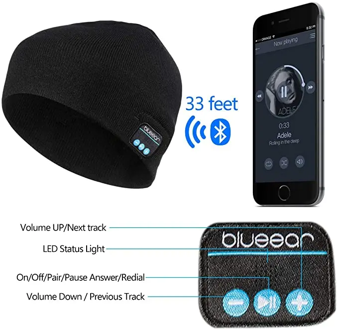 2022  Sport Hats Custom Wireless Music Hat Beanie With Earphone Bt Headphones Beanie Hat