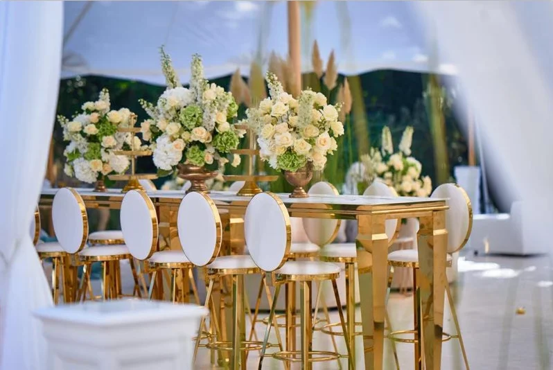 Hot sales stainless steel tempered glass top high bar table party event and rental